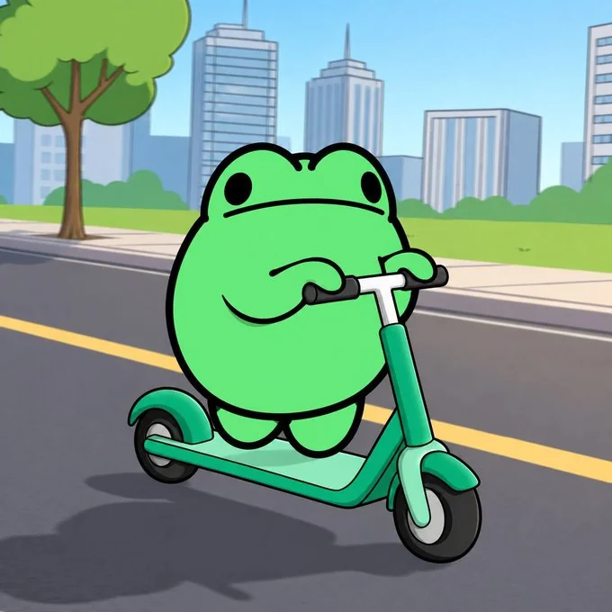 wibet riding a scooter along a city road